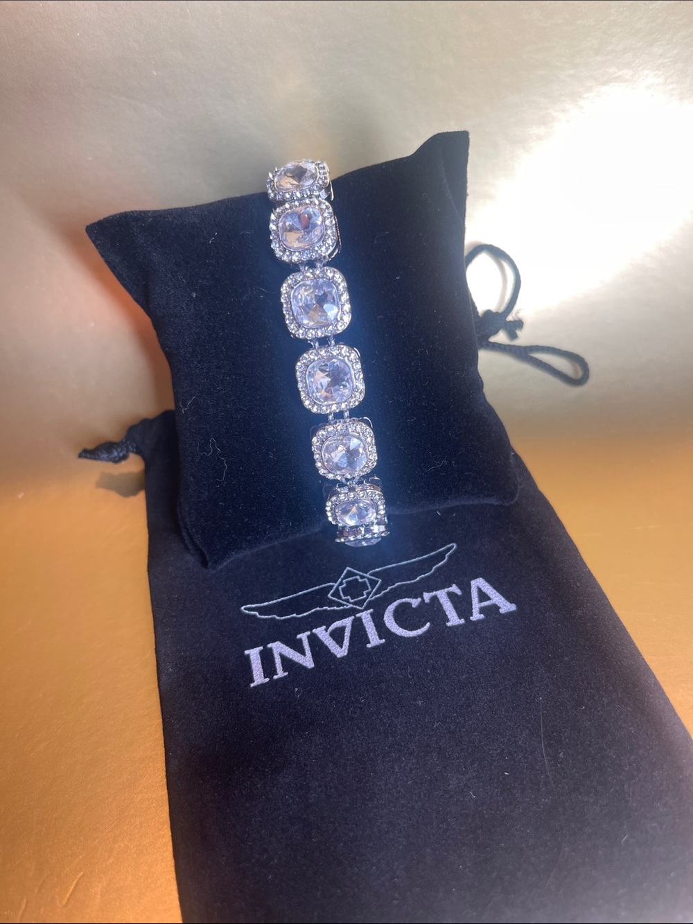 8” unisex Invicta Silver-Tone Bracelet with Clear Crystals 80847